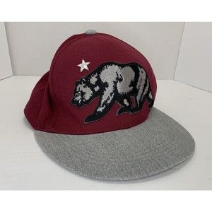 Sole Addiction Hat Men's Adjustable Snapback Red Gray California Bear Flat Bill‎